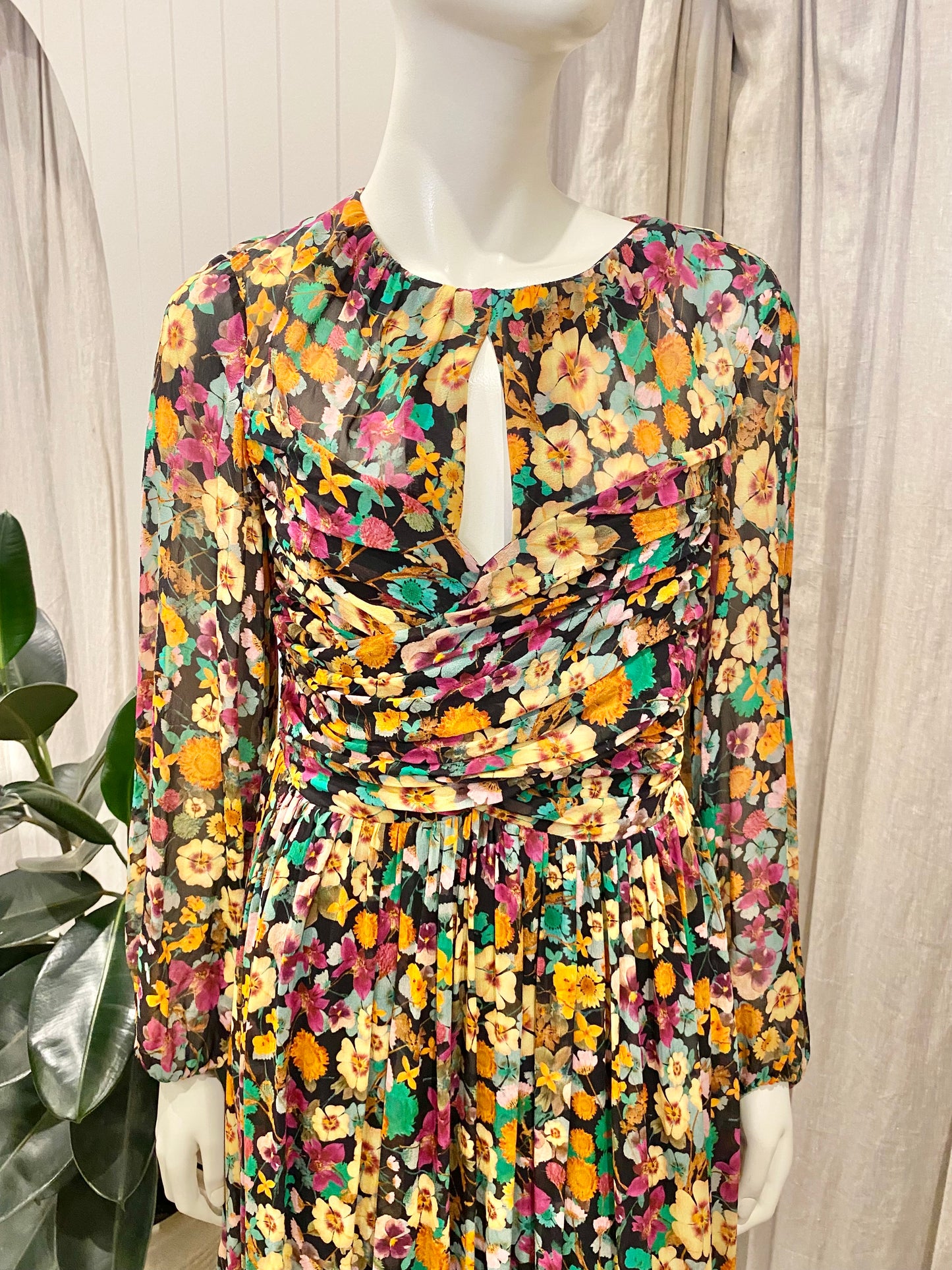 Husk Floral Silk Midi Dress - Size 10