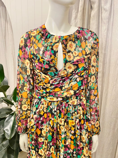Husk Floral Silk Midi Dress - Size 10