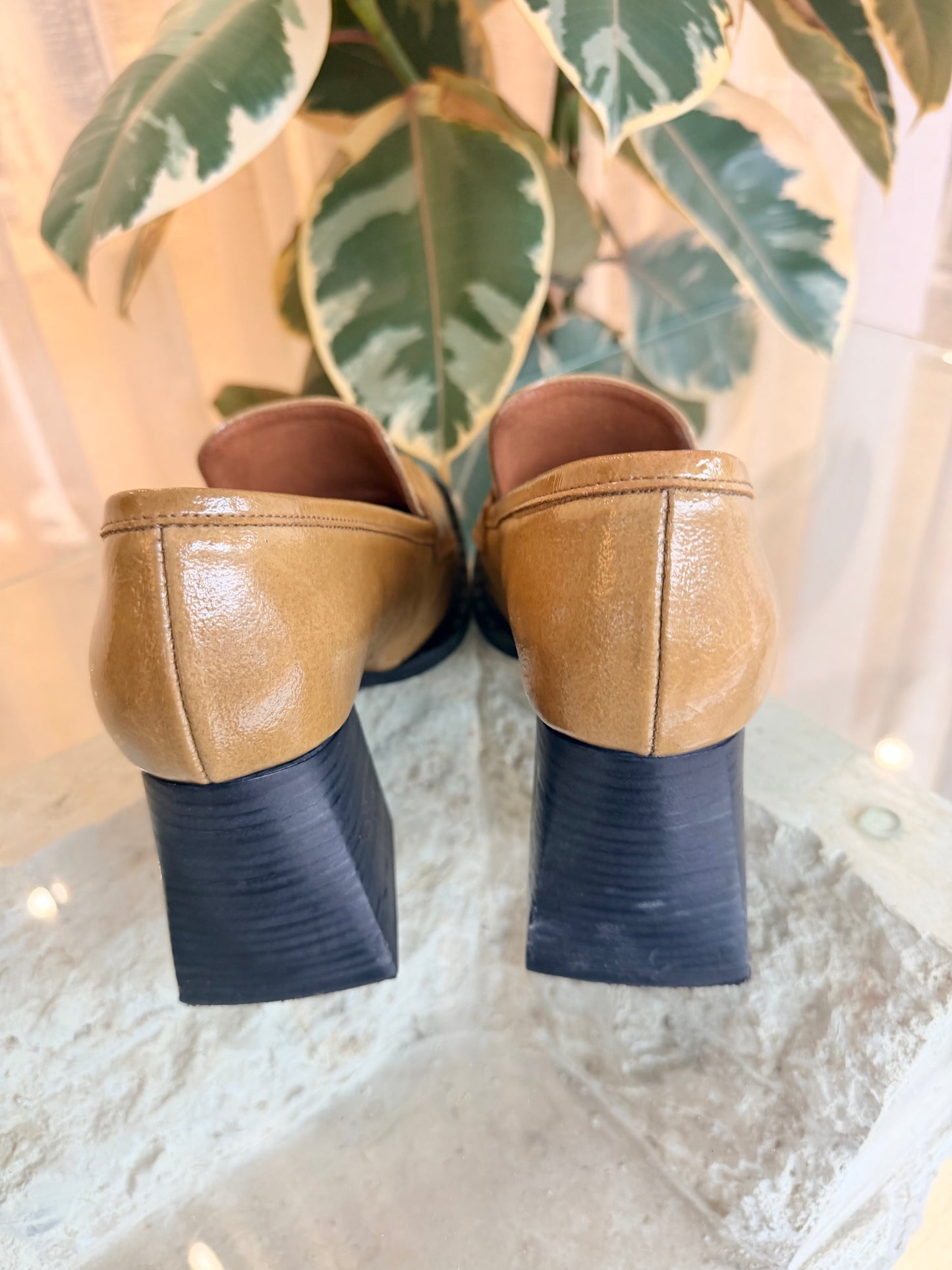 Neo Mustard Patent Heeled Loafers - Size 39