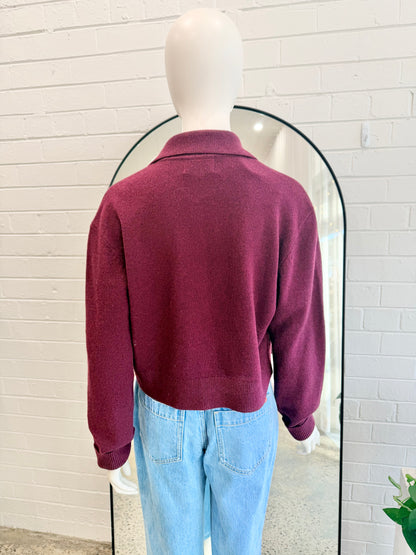 Minima Esenciales Wool Cardigan in Dark Merlot - Size 14
