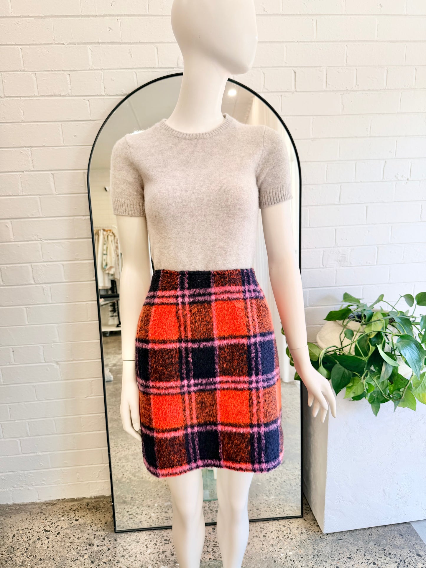 Kuwaii Plaid Wool Blend Mini Skirt - Size 10