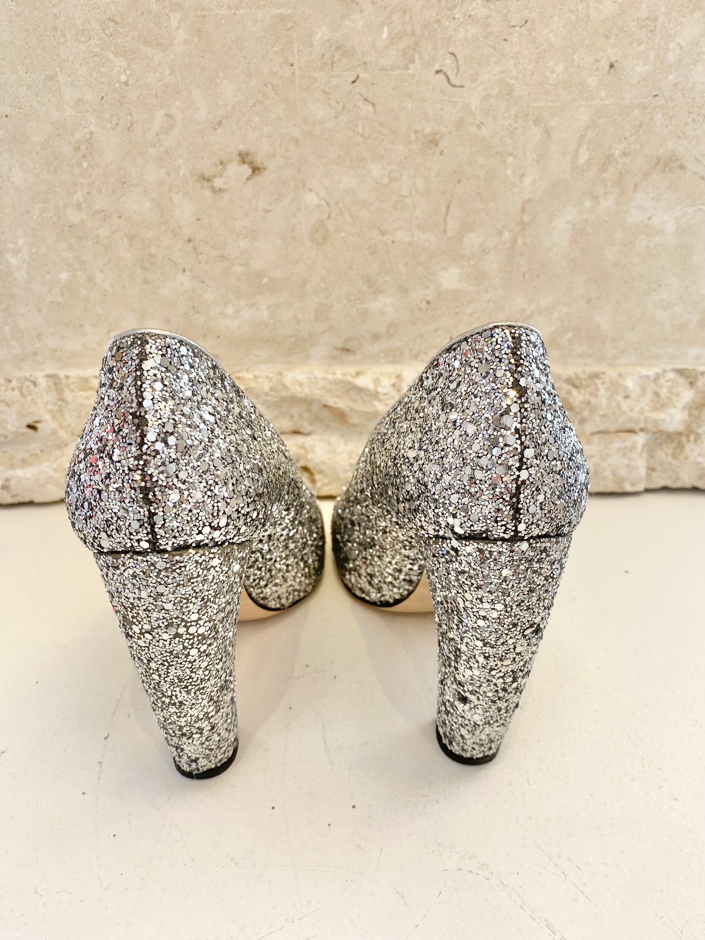 Miu Miu Silver Glitter Pumps - Size 39
