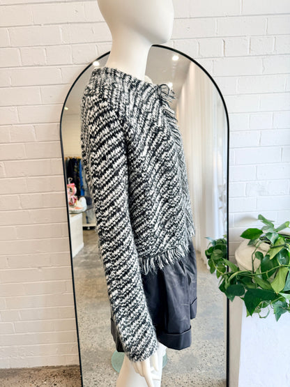 Maje Black and White Knit Jacket - Size 2 (10)