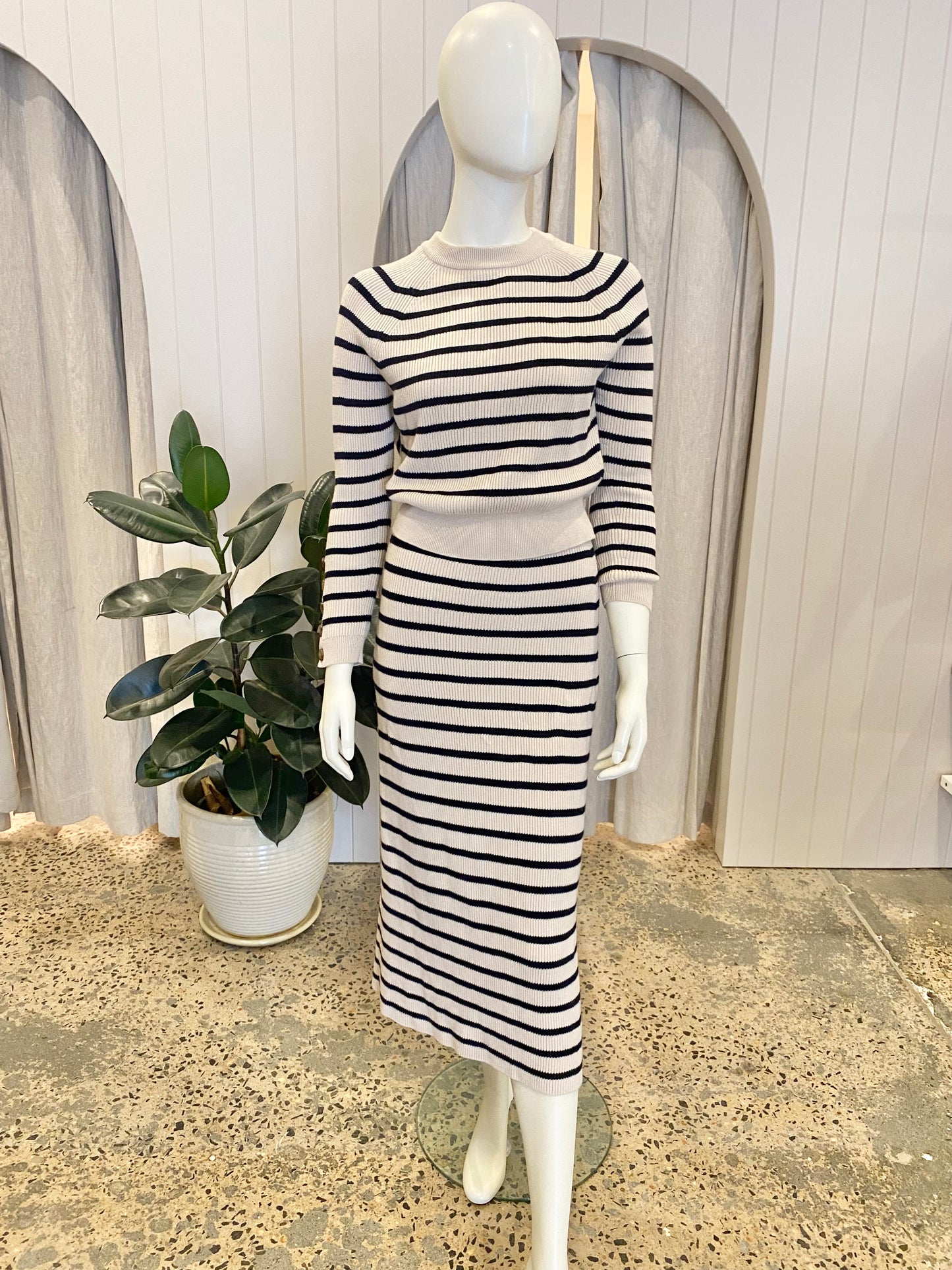 Sezane 'Naelle' Striped Knit Skirt in Navy/Ecru - Size Small (8)