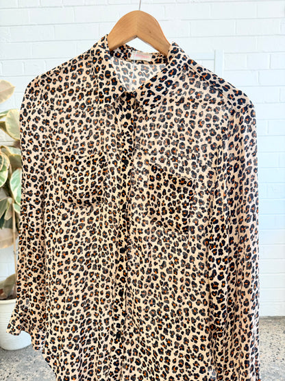 Gorman Leopard Print Silk Blend Shirt - Size 10