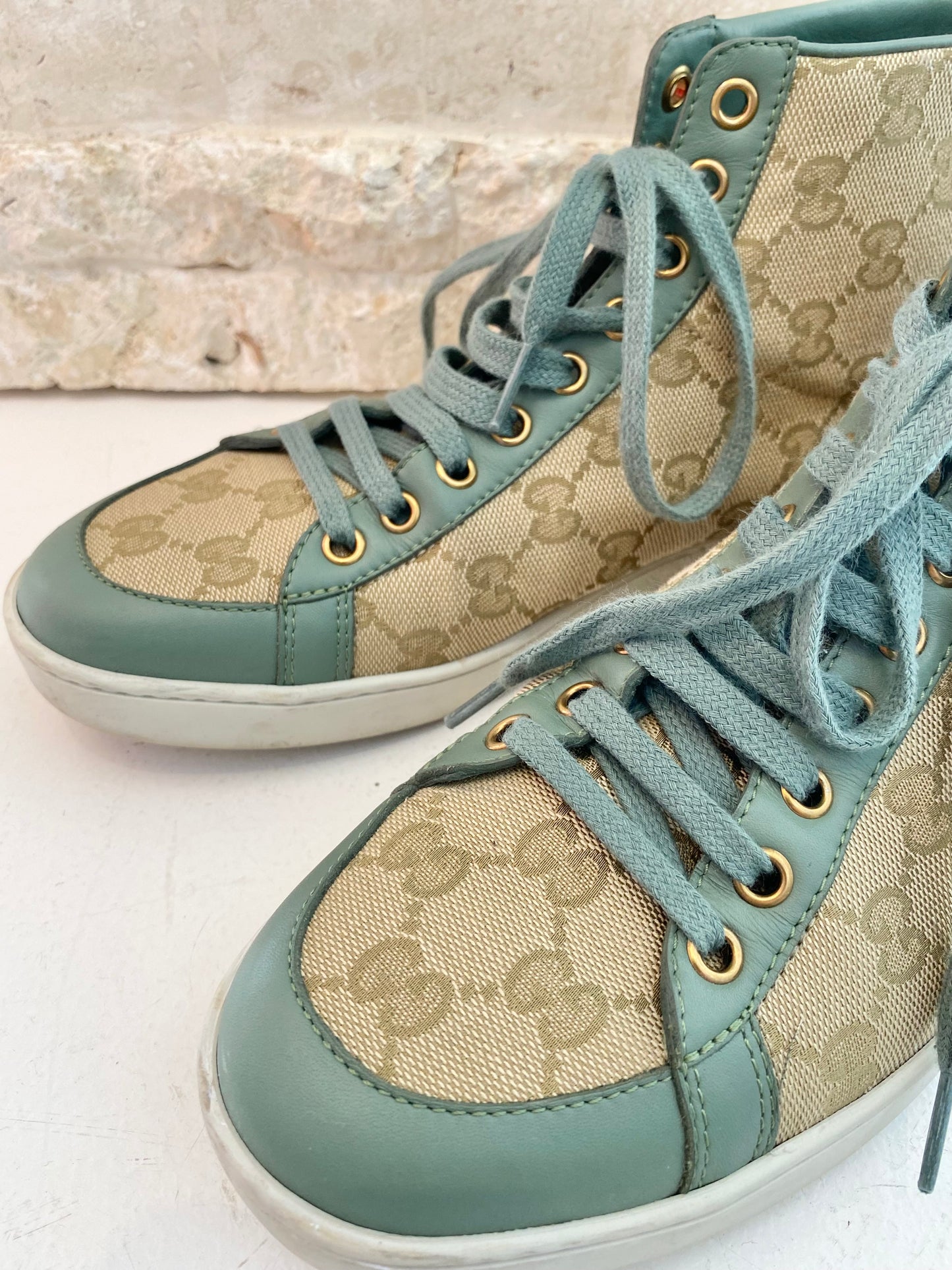 Gucci Green Brooklyn GG Canvas High Top Sneakers - Size 39