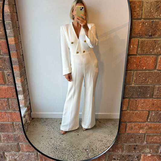 Carla Zampatti Cream Military Precision Jumpsuit - Size 10