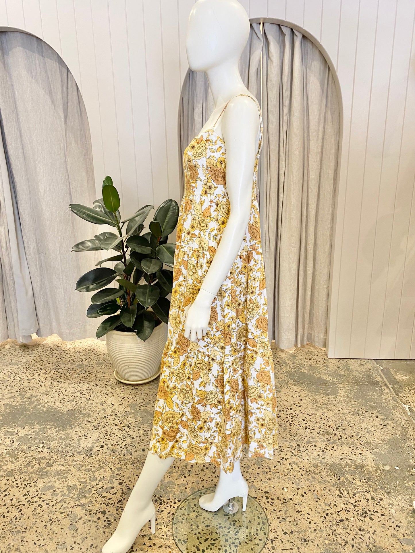 Shona Joy Saffron Shirred Tiered Midi Dress - Size 12