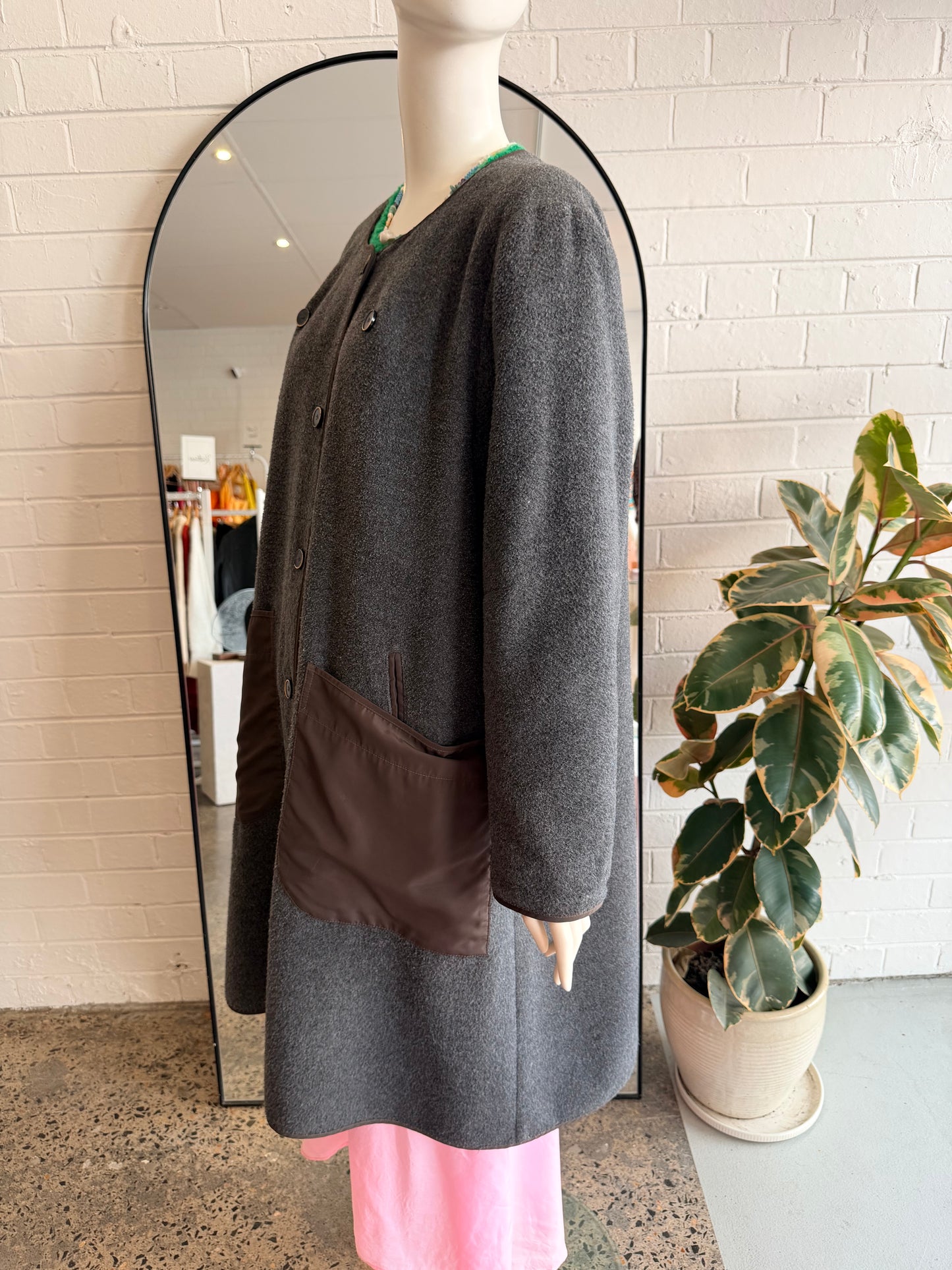 Rabens Saloner Grey and Khaki Oversized Coat - Size XL