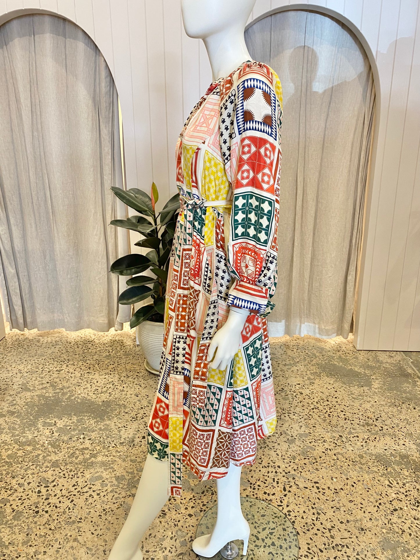 Oroton Quilt Print Midi Dress - Size 8