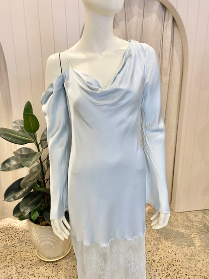 Shona Joy Labyrinth Lace- Hem Maxi Dress in Blue - Size 10