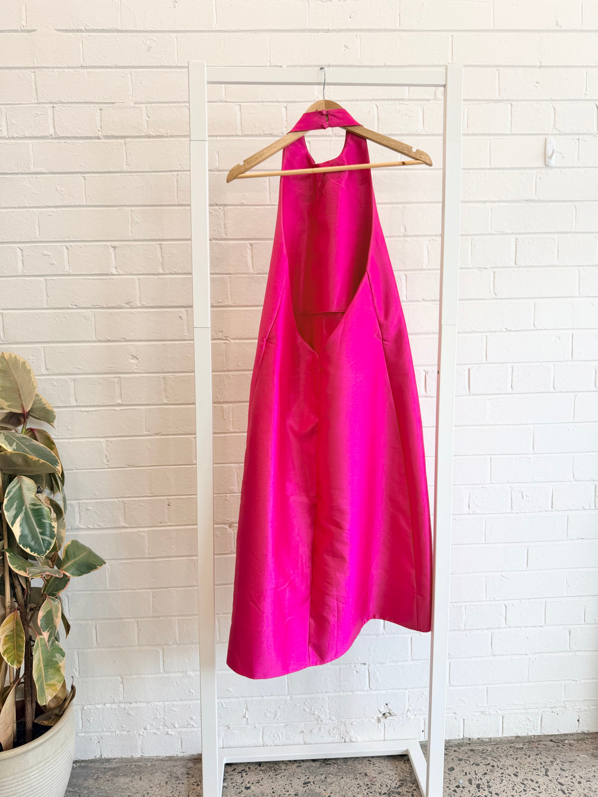 Solace London Fuchsia Satin Twill Halterneck Dress - Size 10