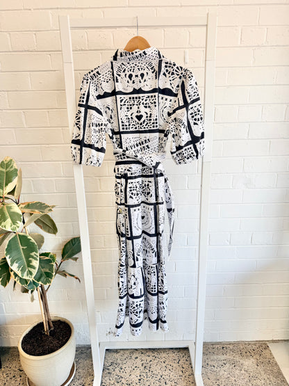 Binny 'Casamiento' Shirtdress in Black/White Print - Size 10