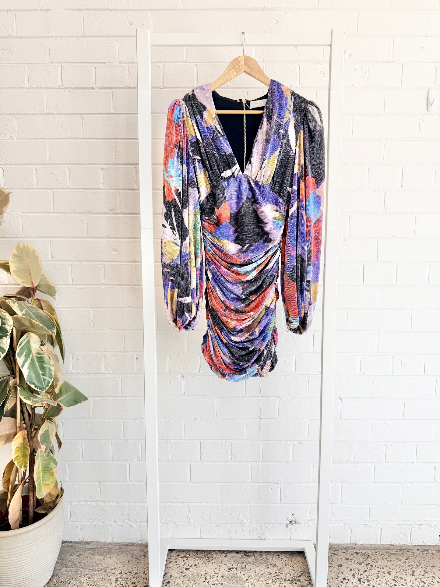 Rebecca Vallance Belladonna Long Sleeve Mini Dress — Floral Print - Size 8