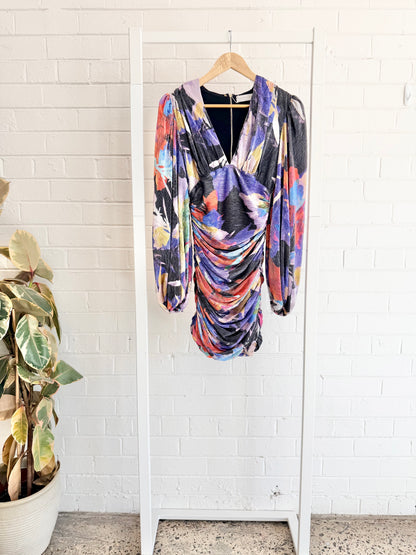 Rebecca Vallance Belladonna Long Sleeve Mini Dress — Floral Print - Size 8