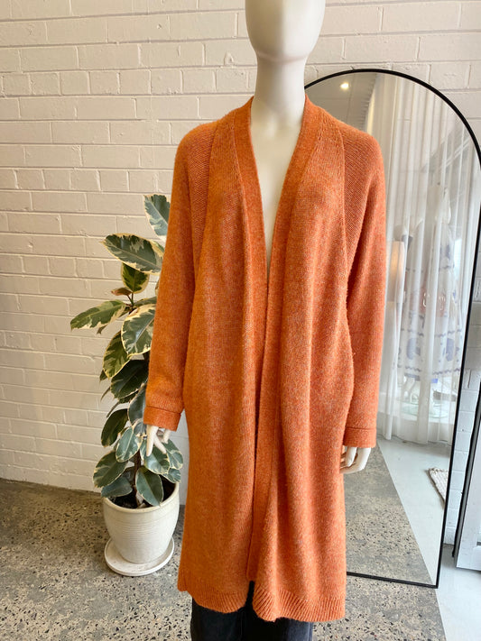 Elk Orange Meldal Wool Blend Long Line Cardigan - Size M/L (12-14)