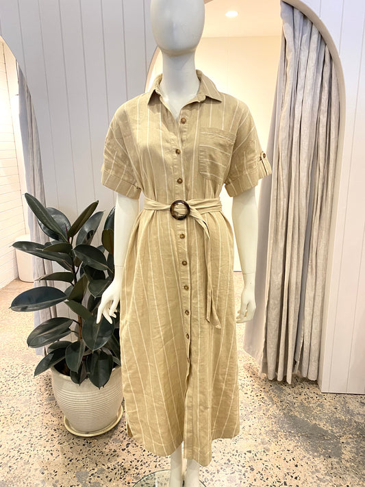 Sezane Alani Striped Linen Shirtdress - Size 36 (8/10)