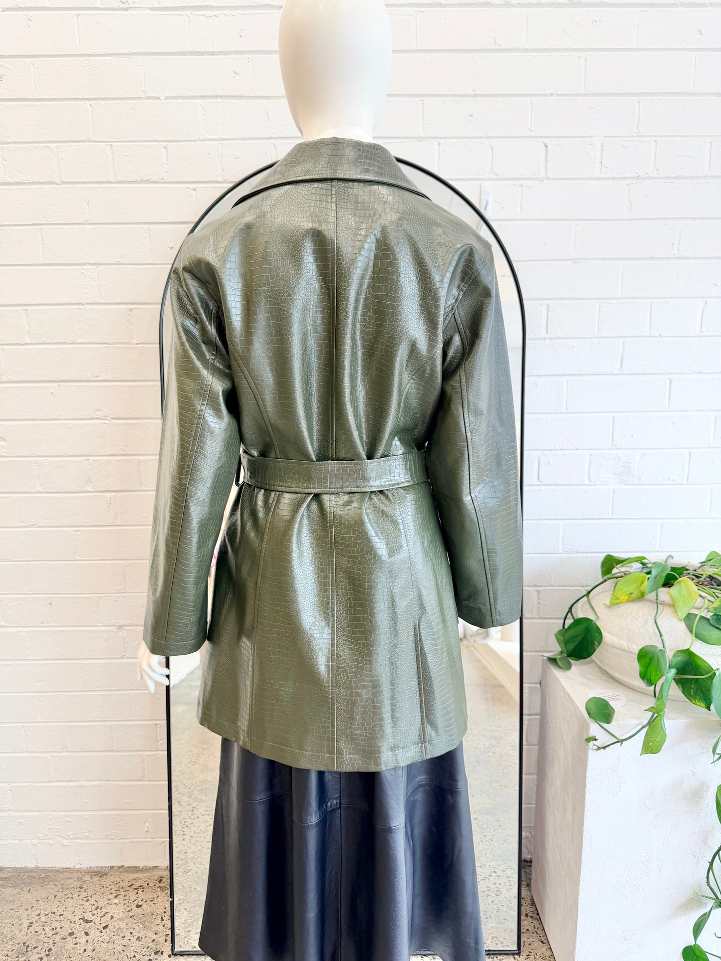 Ownley Khaki Sawyer Faux Leather Jacket - Size M (10 - 12) - Pre-Loved Geelong