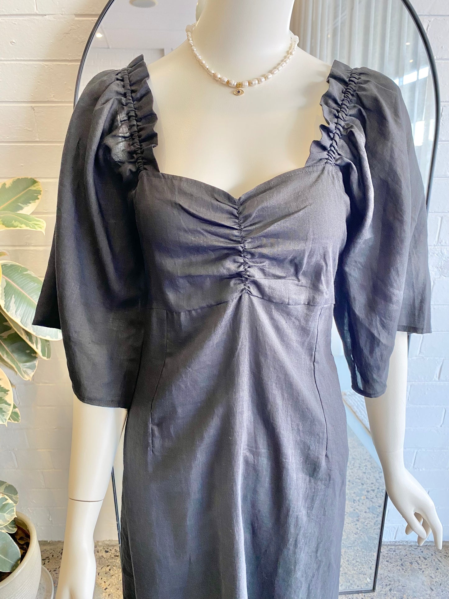 Kinga Csilla Black Linen Midi Dress - Size 10 - 12