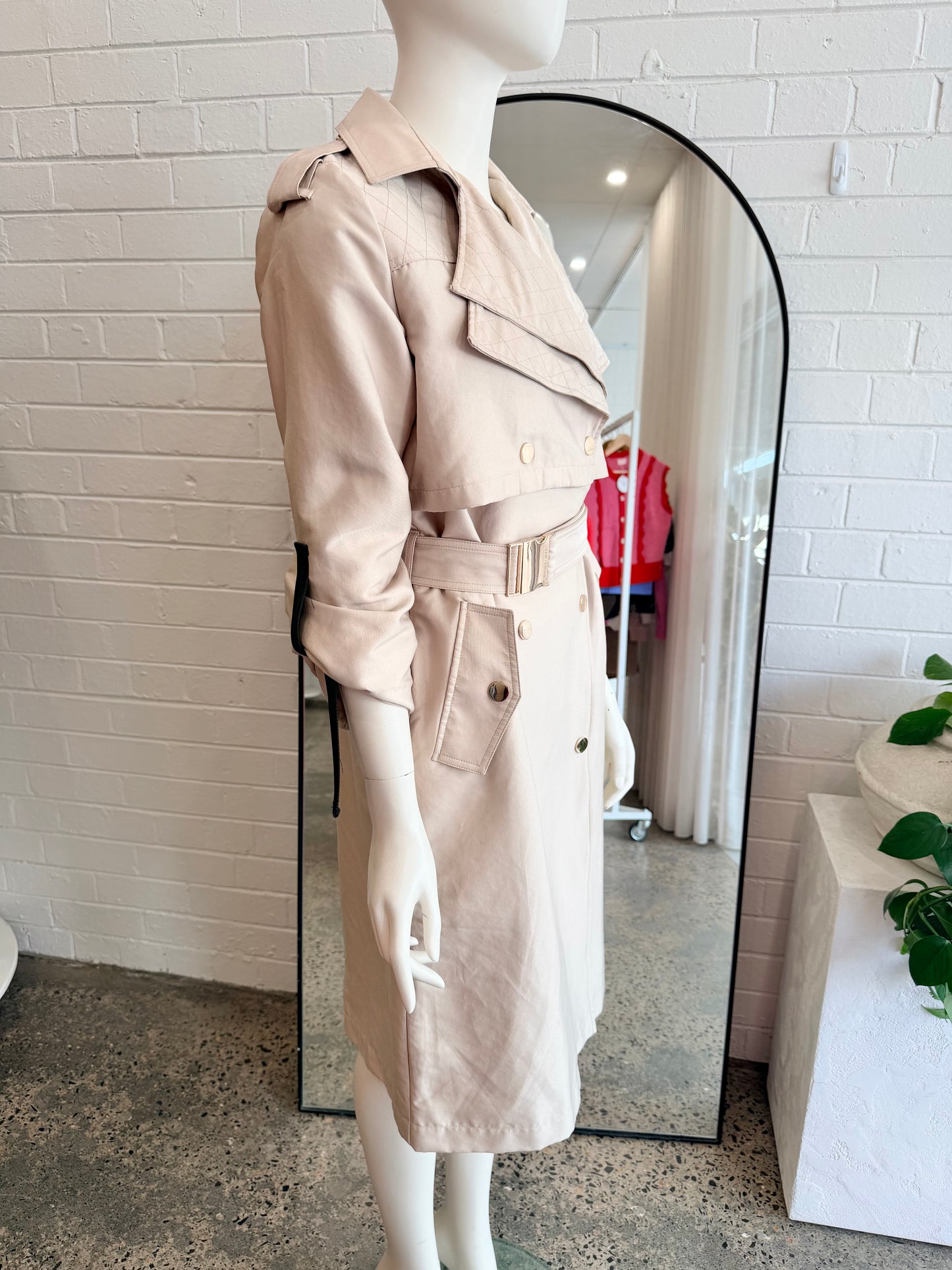 Karen Millen Beige Quilted Trench Coat - Size 8