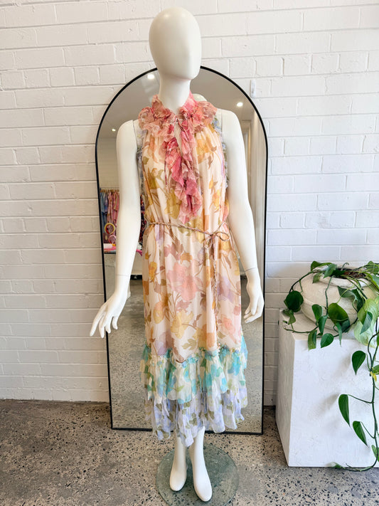 Zimmermann Pop Ruffled Floral Midi Dress - Size 2 (10)