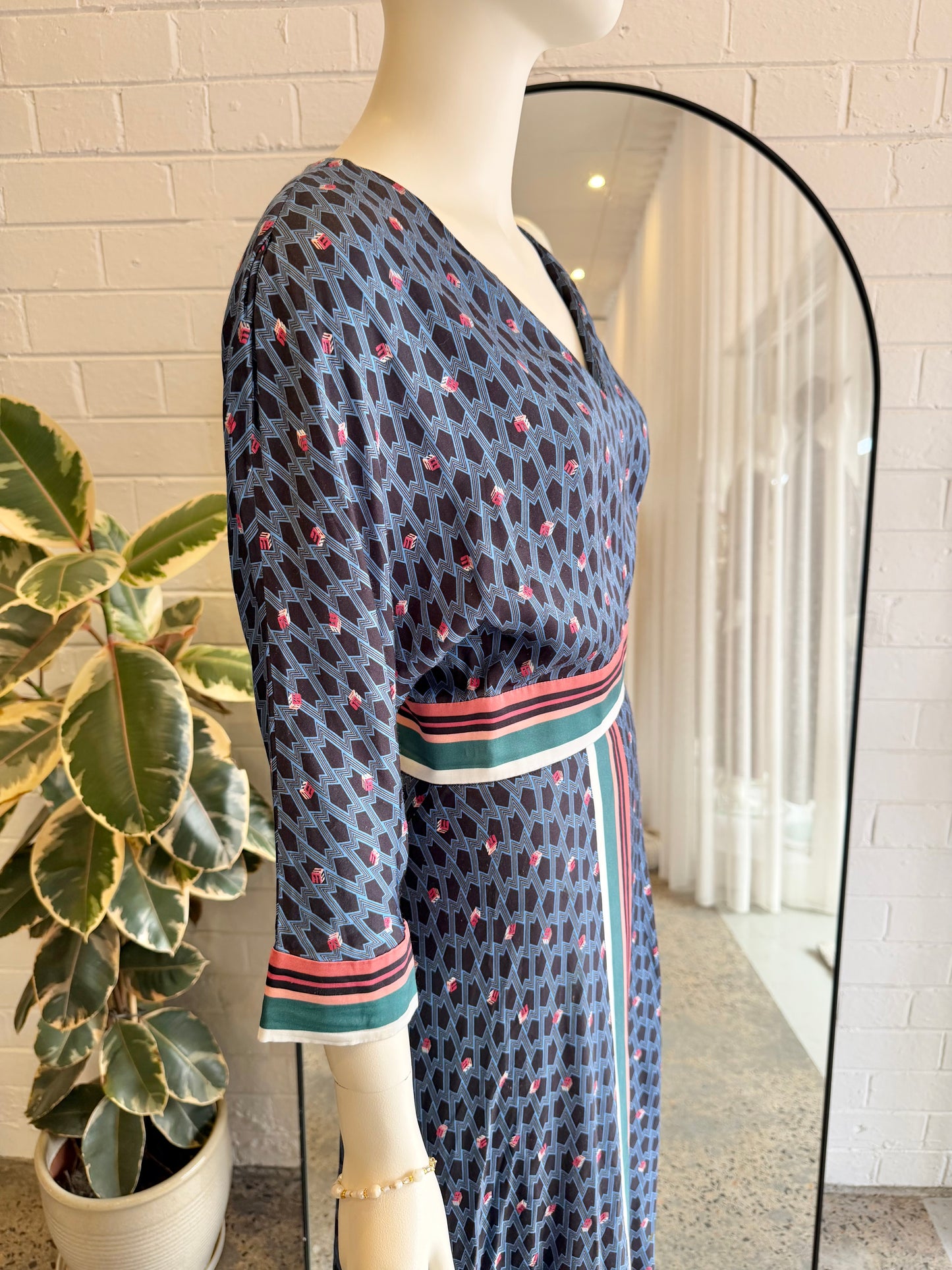 Maje Reanne Blue Printed Crepe Dress - Size 2