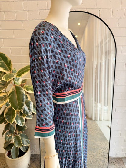 Maje Reanne Blue Printed Crepe Dress - Size 2
