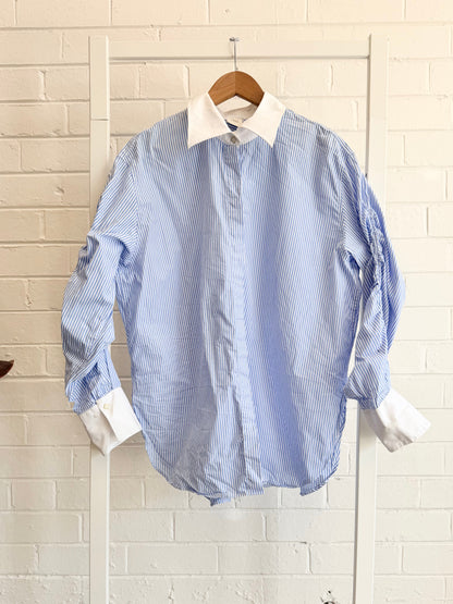 Husk Blue and White Stripe Shirt - Size 14