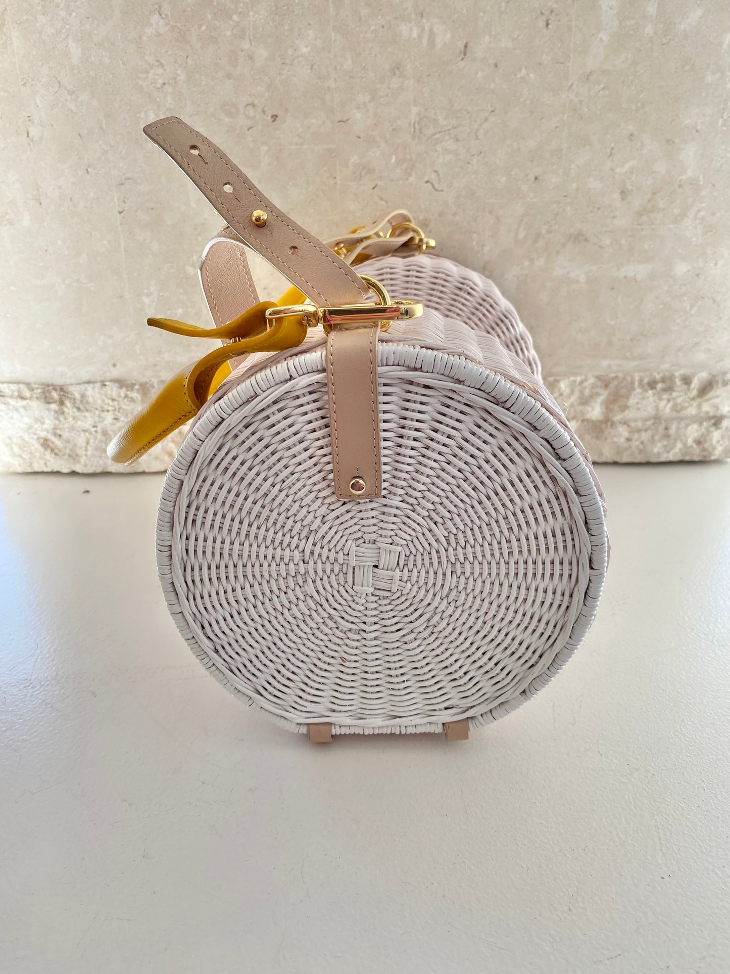 Lucy Folk Dumbell Wicker Bag in Blush