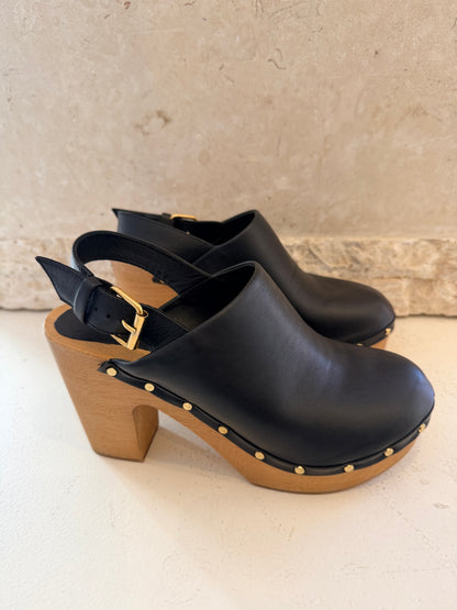 Husk Black Leather Clogs - Size 39