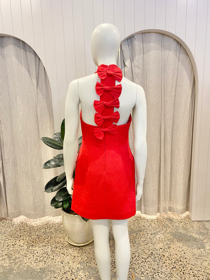 Rebecca Vallance Chiara Halter Mini Dress in Red - Size 8