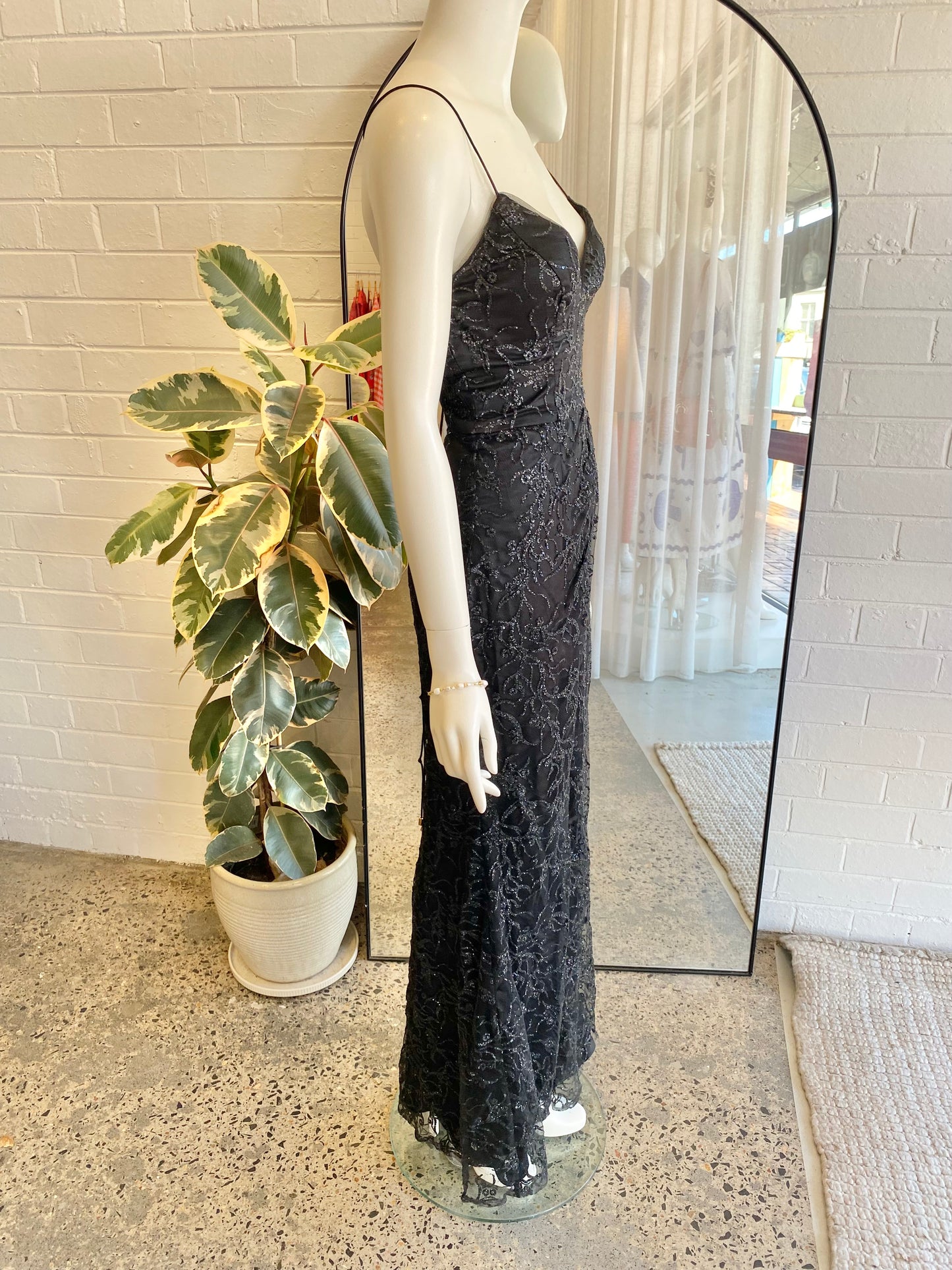 Bariano Black Glitter Maxi Dress - Size 6