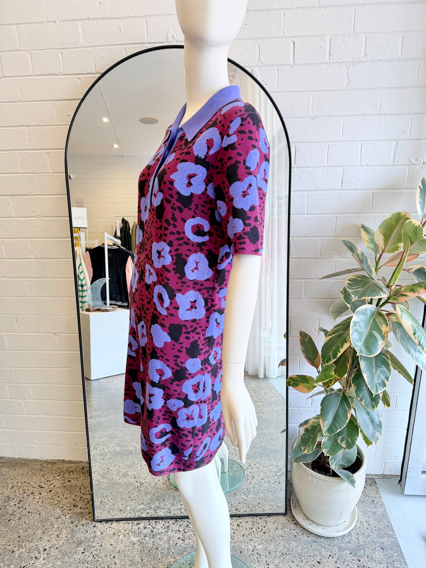 Gorman Leopard Berry Knit Polo Dress - Size 8