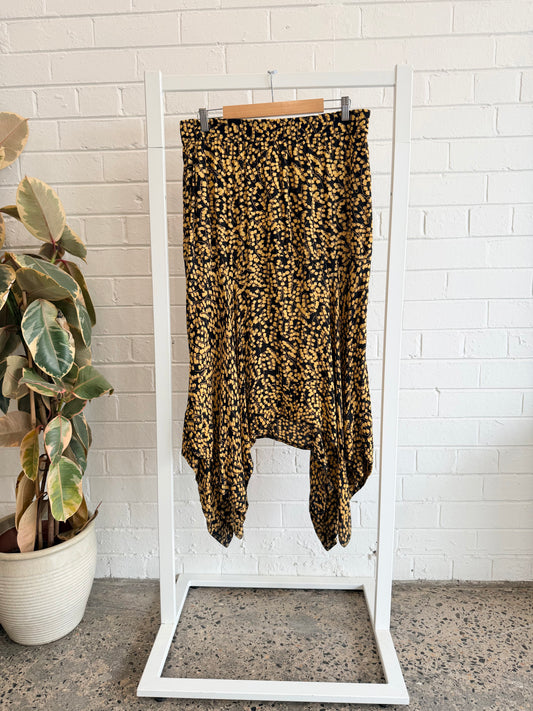 Ganni Goldstone Asymetric Floral Crepe Skirt - Size L (12)