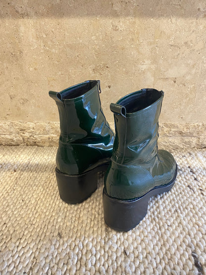 Mollini Book Mo Deep Green Patent Leather Ankle Boots - Size 42