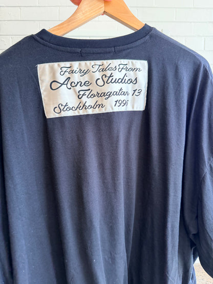 Acne Studios Black Gathered Logo T-Shirt - Size L (12 - 14)