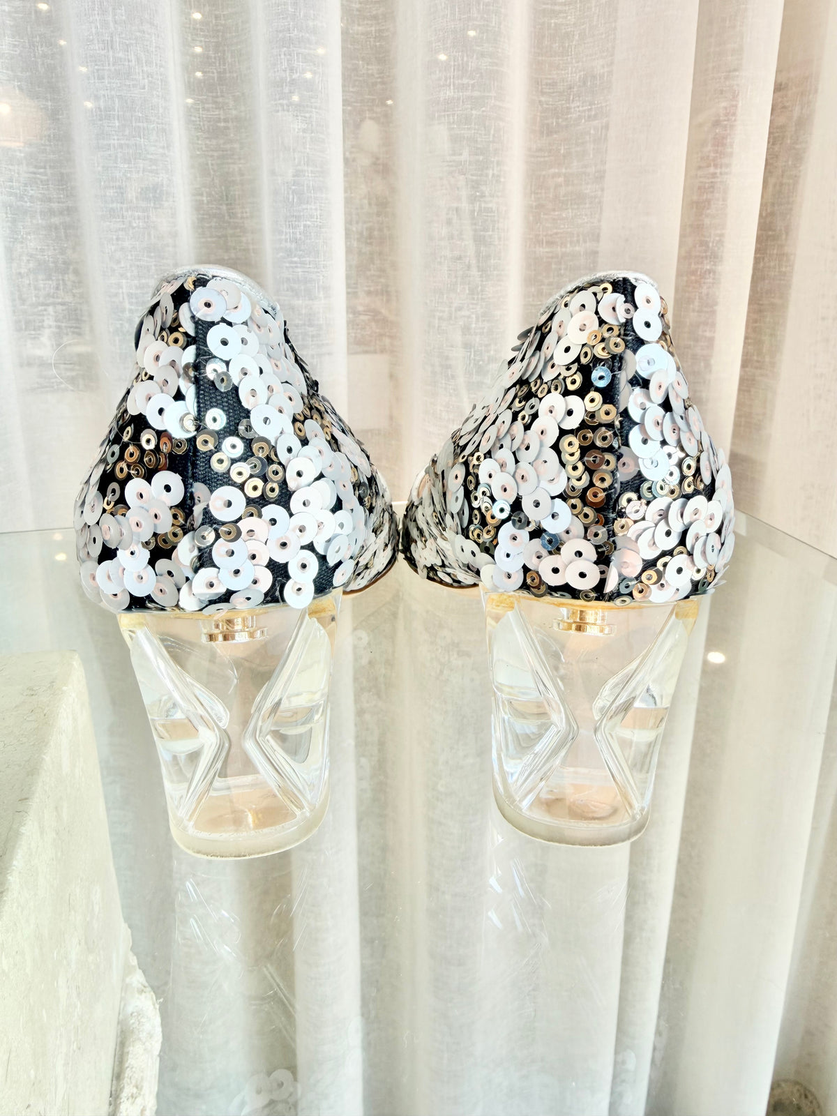 Rupert Sanderson Silvermist Treasure Sequin Fatasy Heels - Size 37.5
