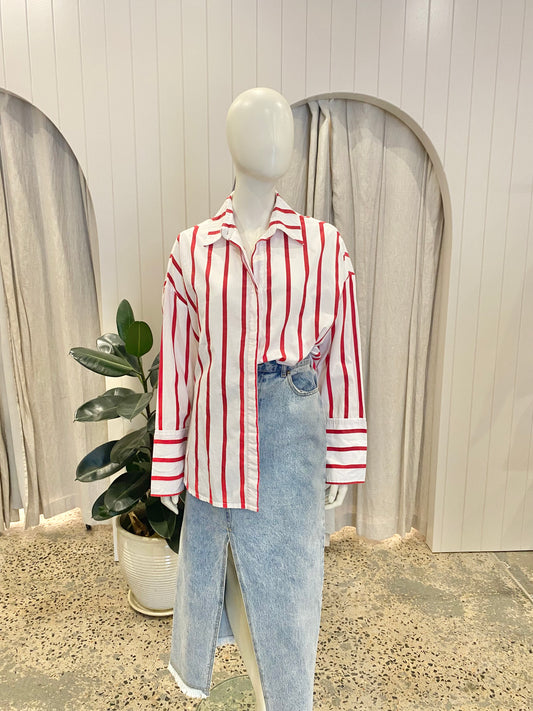 Elce Swin 'Reverie' Shirt in Red/White Stripe - Size 8-10