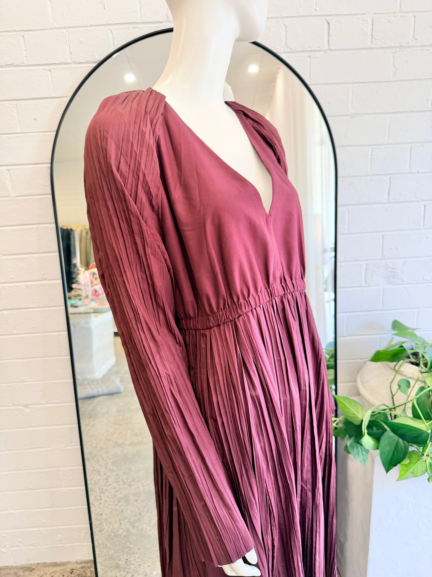 COS Pleated Midi Dress in Burgundy - Size 12