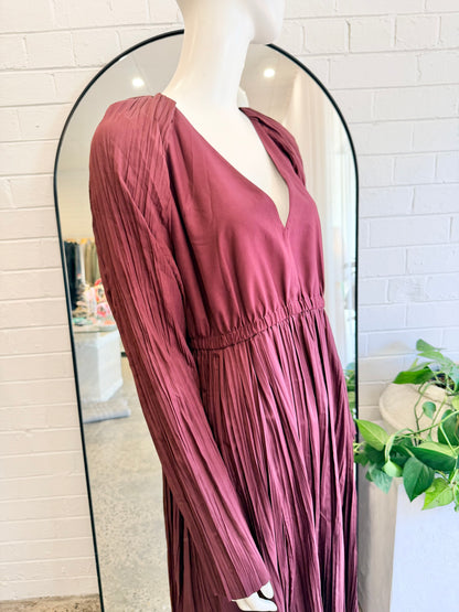 COS Pleated Midi Dress in Burgundy - Size 12