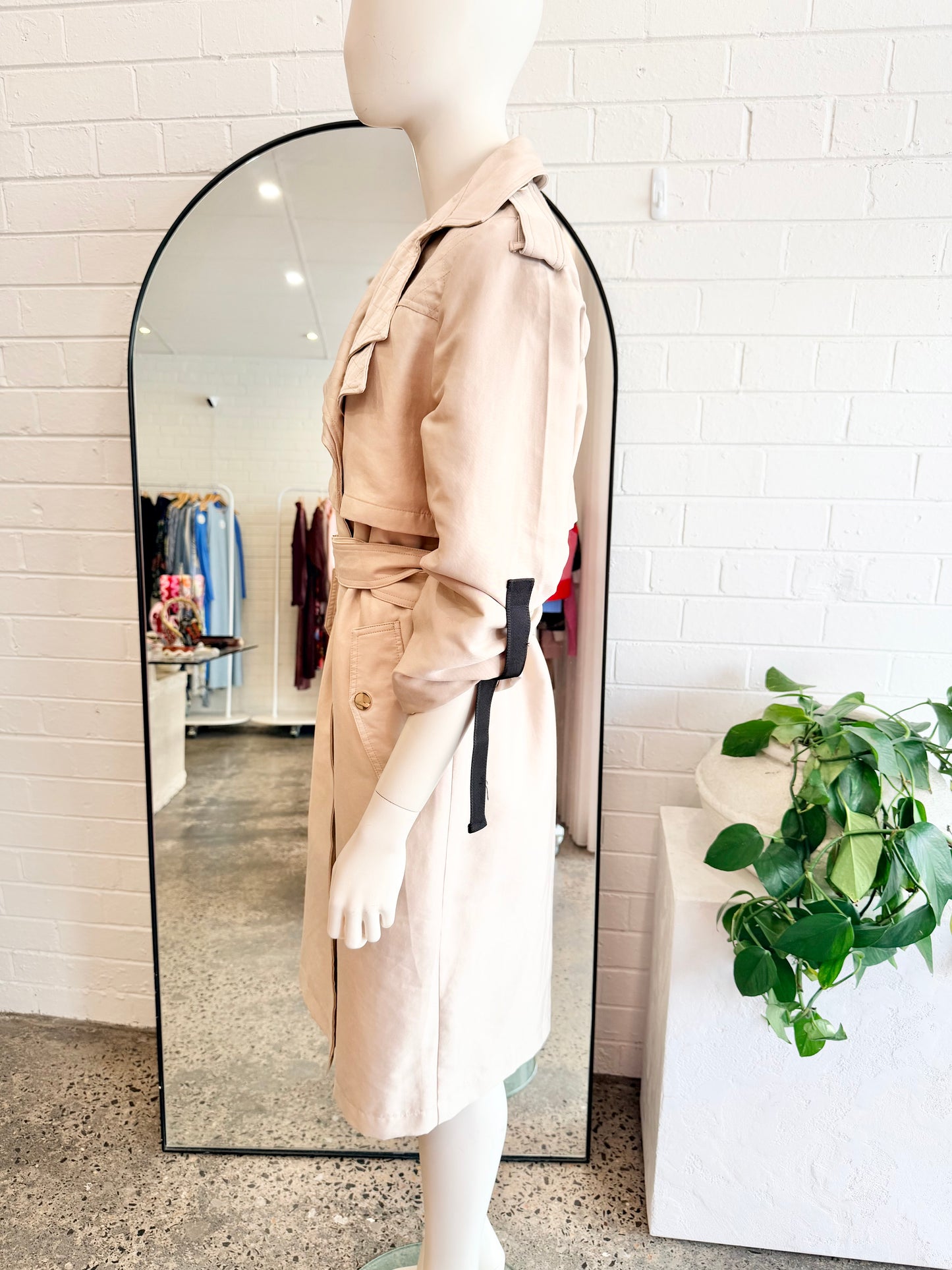 Karen Millen Beige Quilted Trench Coat - Size 8
