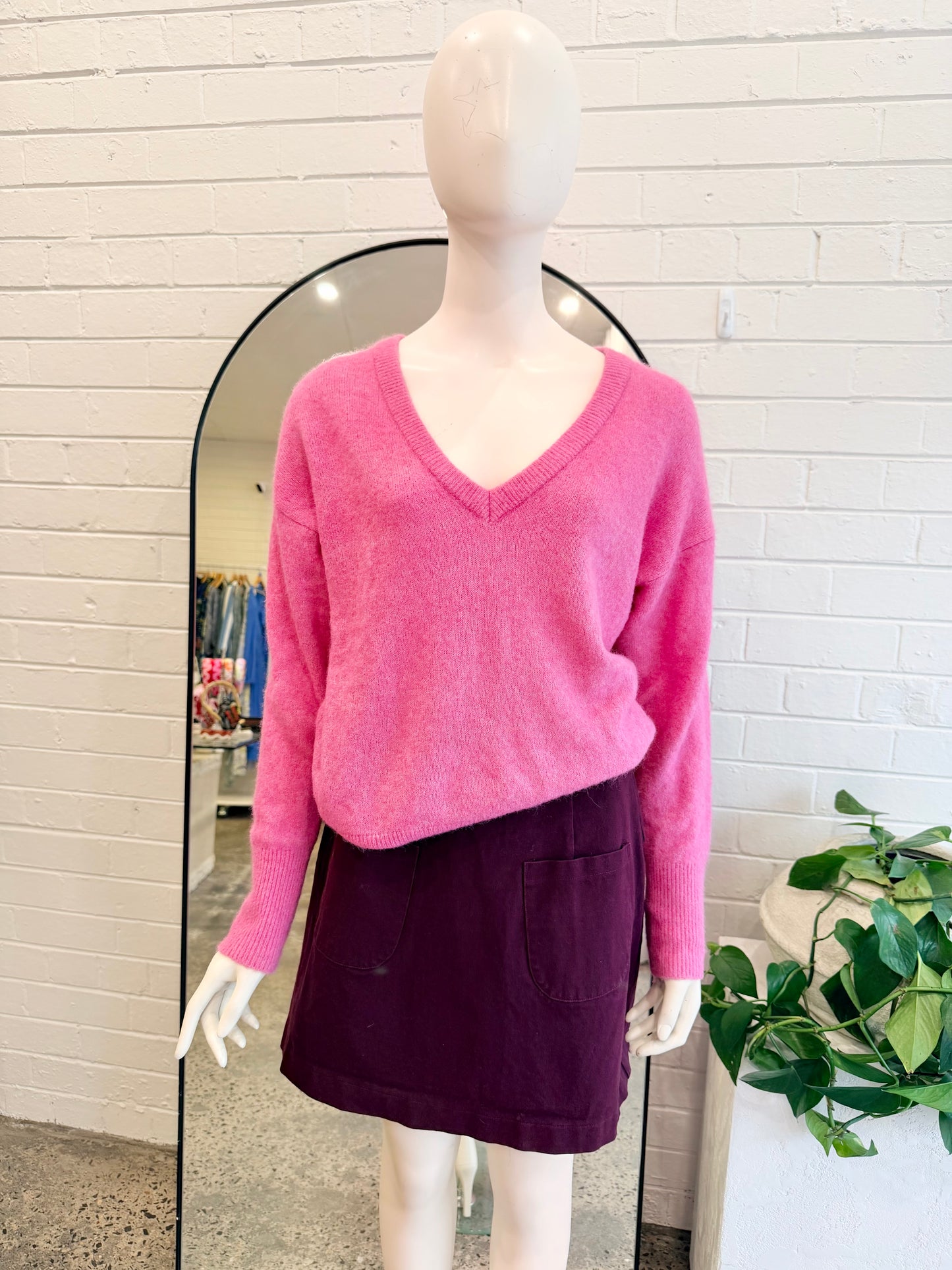 Country Road Pink V-Neck Jumper - Size S (8-10)