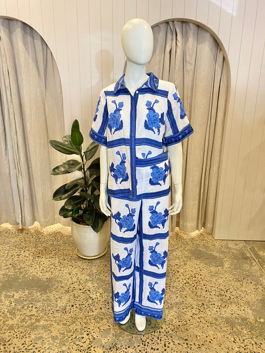 Zoe Kratzmann Blue Azure Collage Pant and Shirt Set BNWT - Size 1 (10/12)