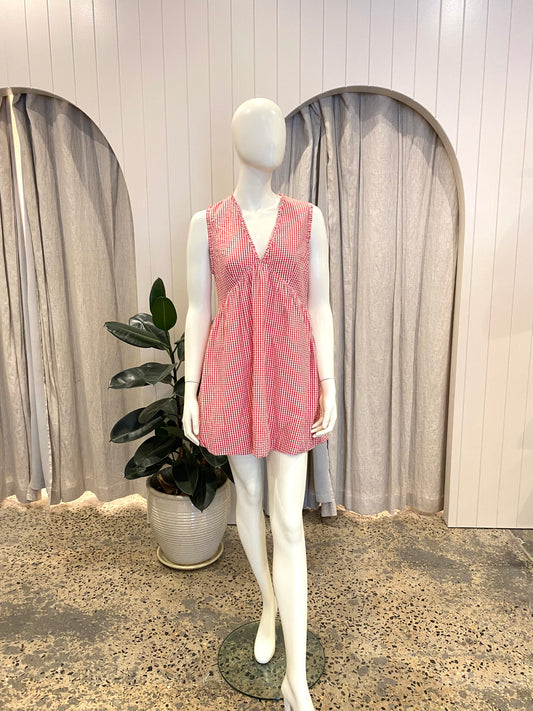 Steele Cecile Mini Dress in Red/White Gingham - Size M (10)