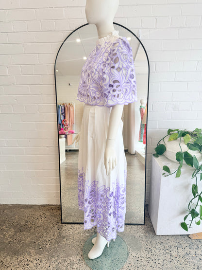 Sunfere Lilac Lace Skirt and Top Set - Size 10 - 12 - Pre-Loved Geelong