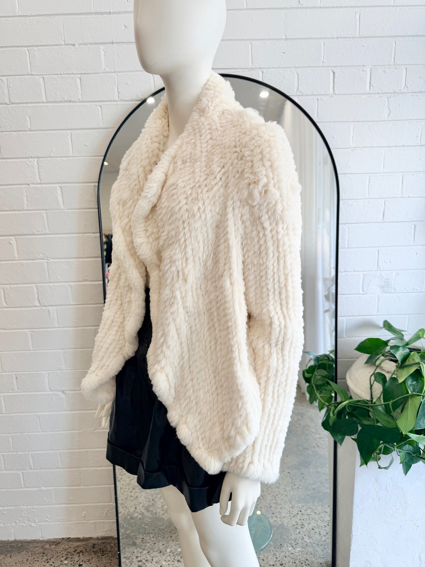 Lilya Cream Rabbit Fur Jacket - Size Small