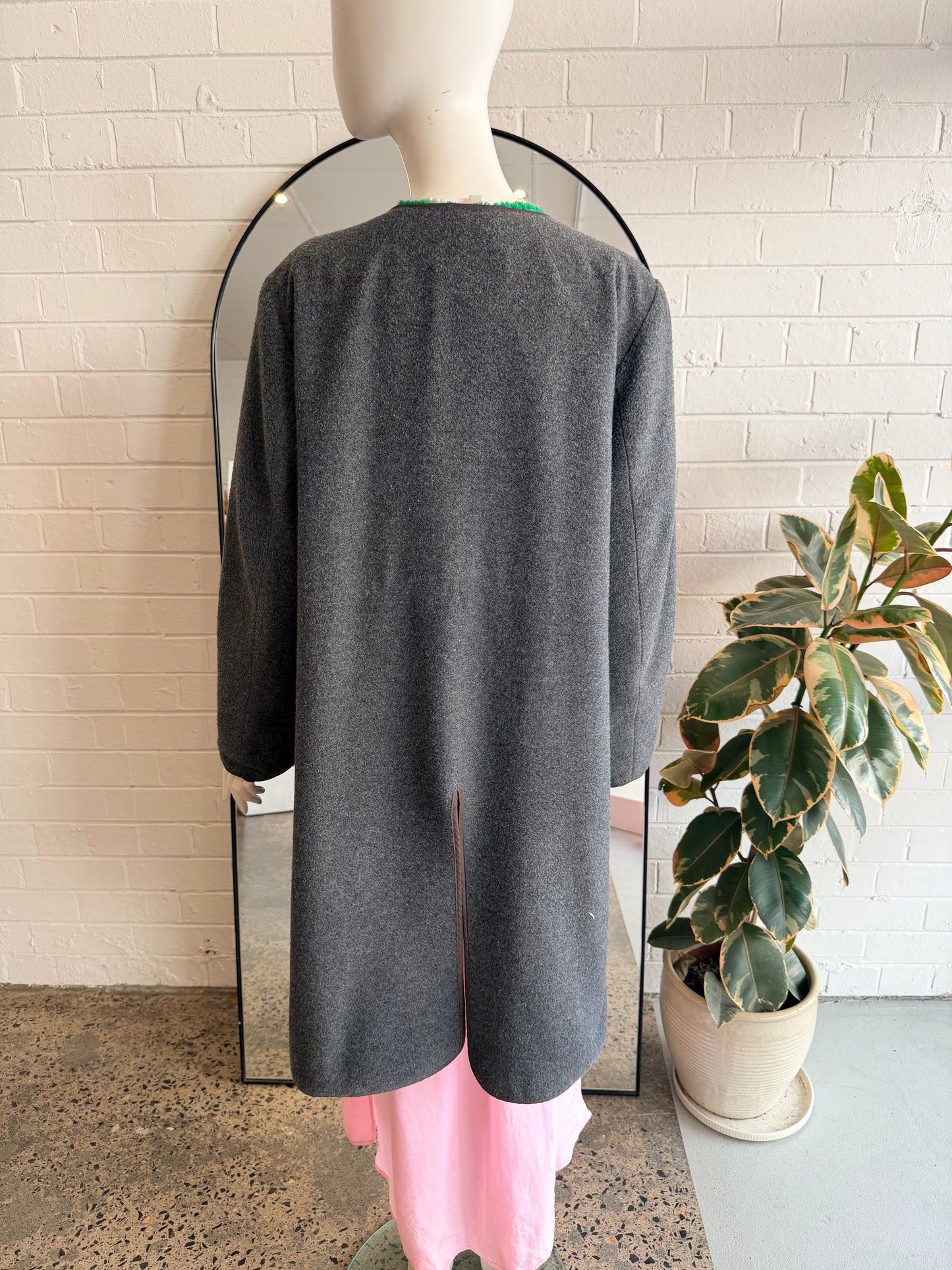Rabens Saloner Grey and Khaki Oversized Coat - Size XL