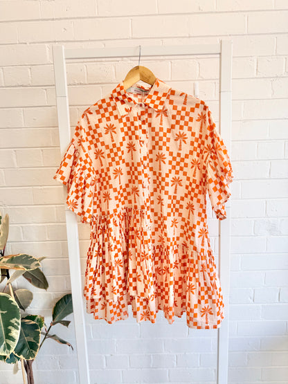 Bohemian Traders Genoa Mini Shirtdress in Palm Check Print - Size XS (8/10)