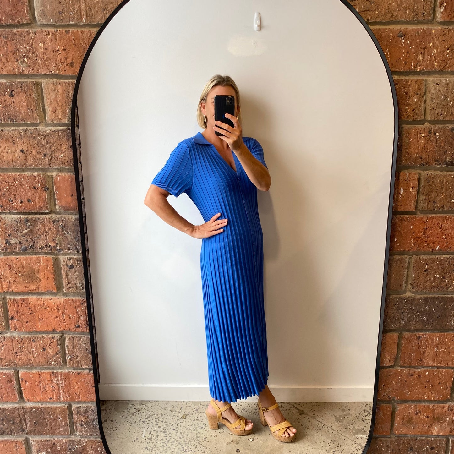 Country Road Blue Ribbed Knit Midi Dress - Size XL