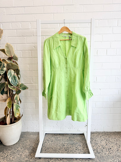 Country Road Celery Button Through Mini Dress - Size 14